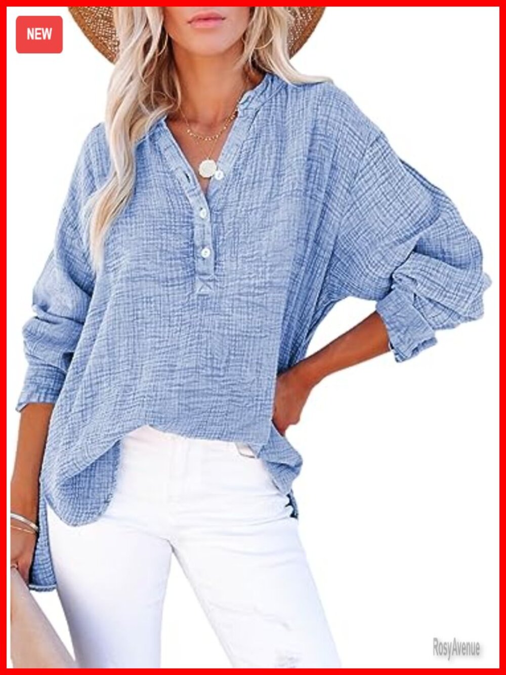 Dokotoo Womens V Neck Button Down Loose Fit Long Sleeve Tunic Blouse Top
